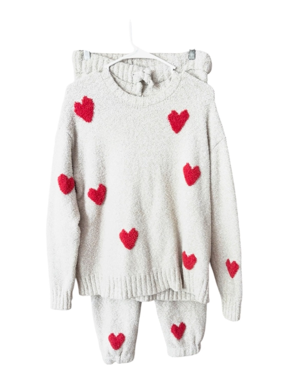NWOT Bare Necessities Cream Red Hearts Cozy Sweater Knit Lounger Set SZ S